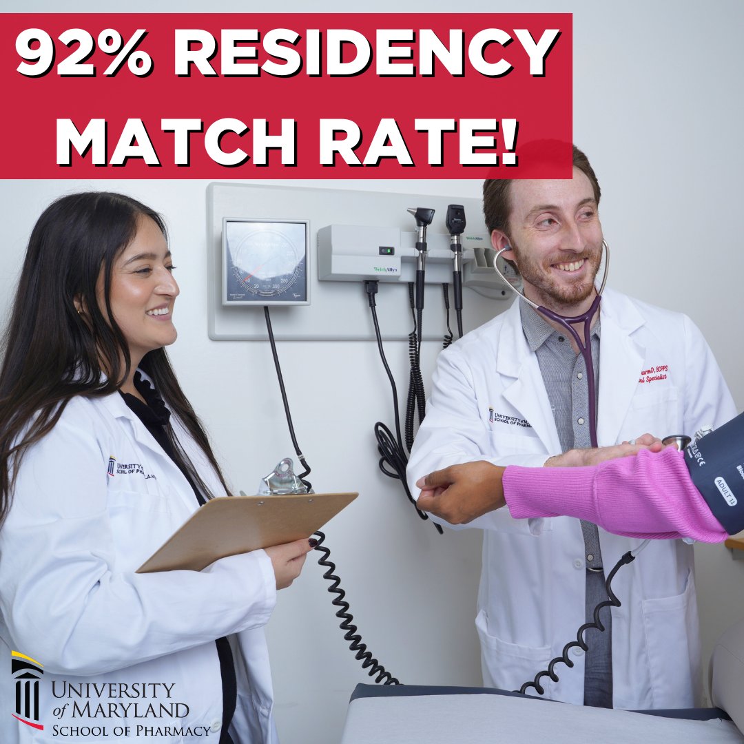 Congrats to our fourth year #PharmDStudents on their 92% match rate in the ASHP residency match program! That’s our highest match rate ever! Our students’ hard work over their four years of pharmacy school paid off. We are proud!
#UMarylandPharmacy #PharmacySchool…