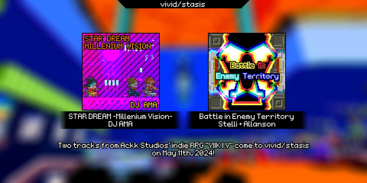 Tired out from chasing cats and tilting at windmills all day? Why not burn off some stress with some music games in the Frankton Arcade?
Two tracks from @AckkStudios' popular RPG 'YIIK I.V' will come to vivid/stasis in 3.2.0 on May 11th!