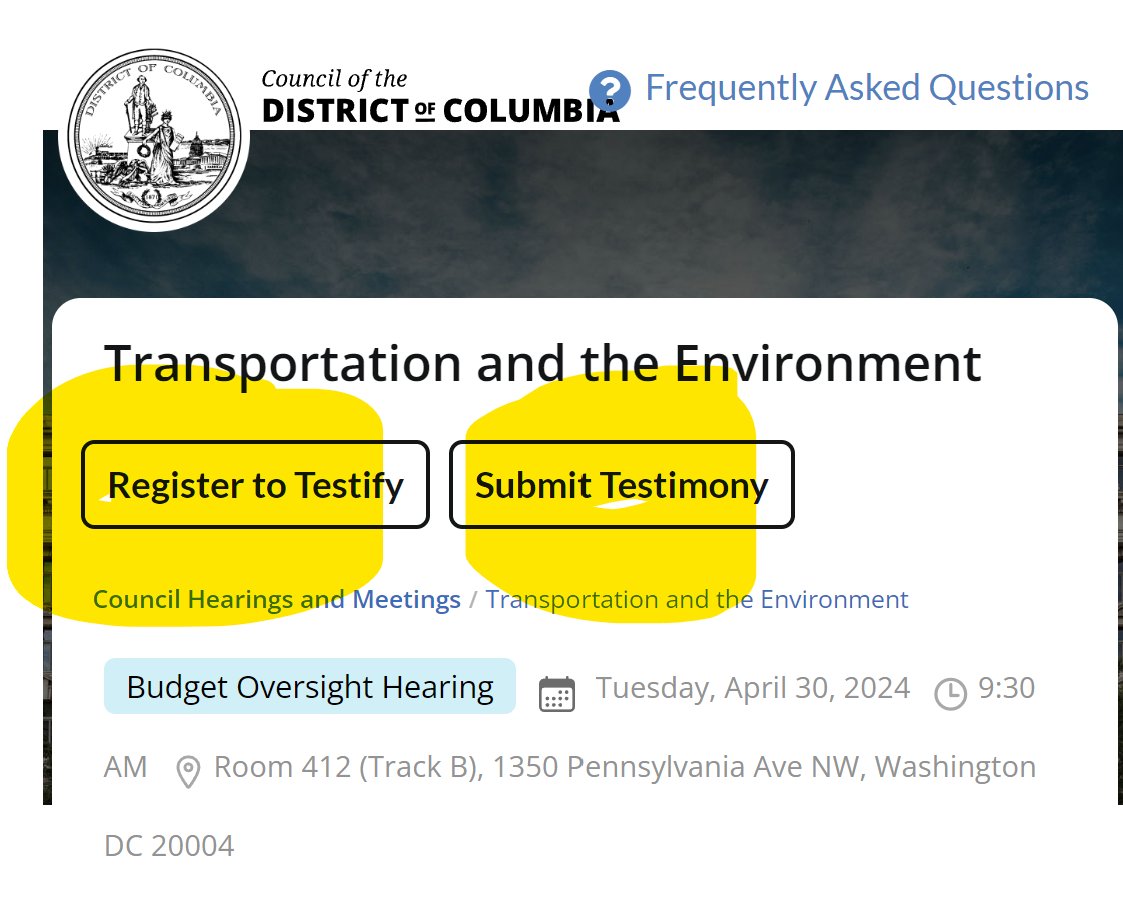 Feeling like you need to unload on DC Government as a result of Mayor Car? Testify at the April 30th DDOT Budget Hearing!  Register to testify and submit written testimony here: lims.dccouncil.gov/Hearings/heari…