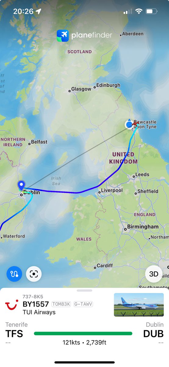 Interesting diversion???? TUI destined for Dublin from TFE to NCL EGNT