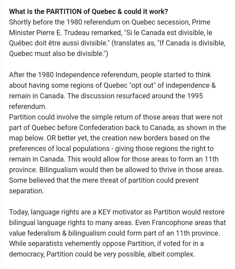 Is partition a possible solution to restoring language rights in Quebec? What do you think?   #partition #QcAnglos #bill96 #quebecpol    (my text)