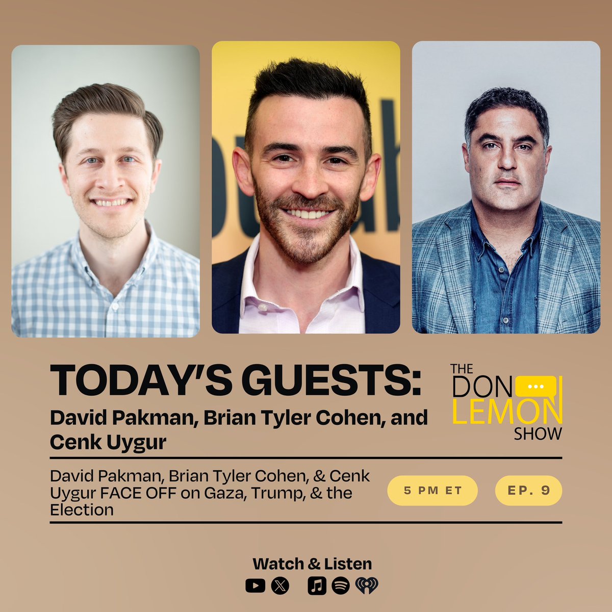 Tune in today on YouTube for a no punches pulled debate with some of the biggest names of the online left, @davidpakmanshow, @briantylercohen, and @TheYoungTurks @cenkuygur.