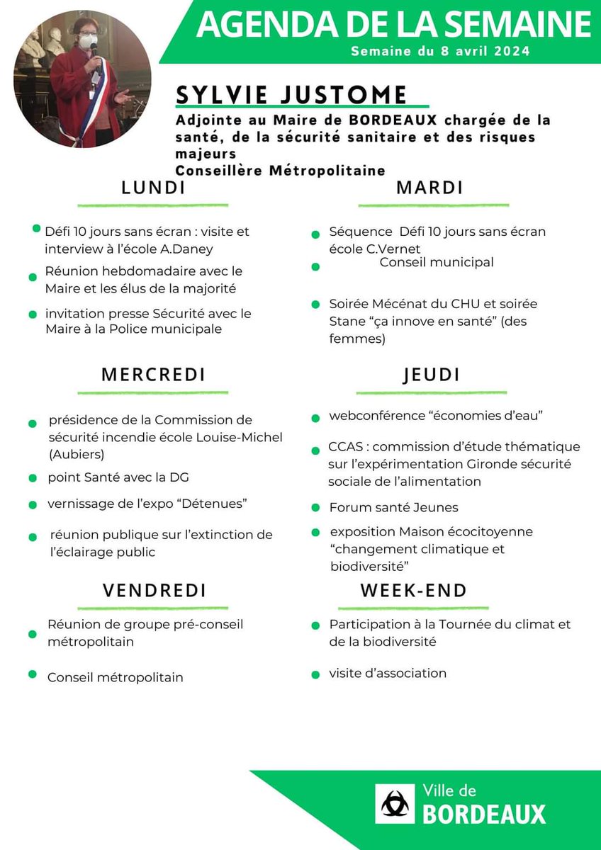 La #semaine touche à sa fin, il est temps de récapituler quelques temps forts de l'#agenda d'élue locale. Bon week-end ! 🌿🌱☀️