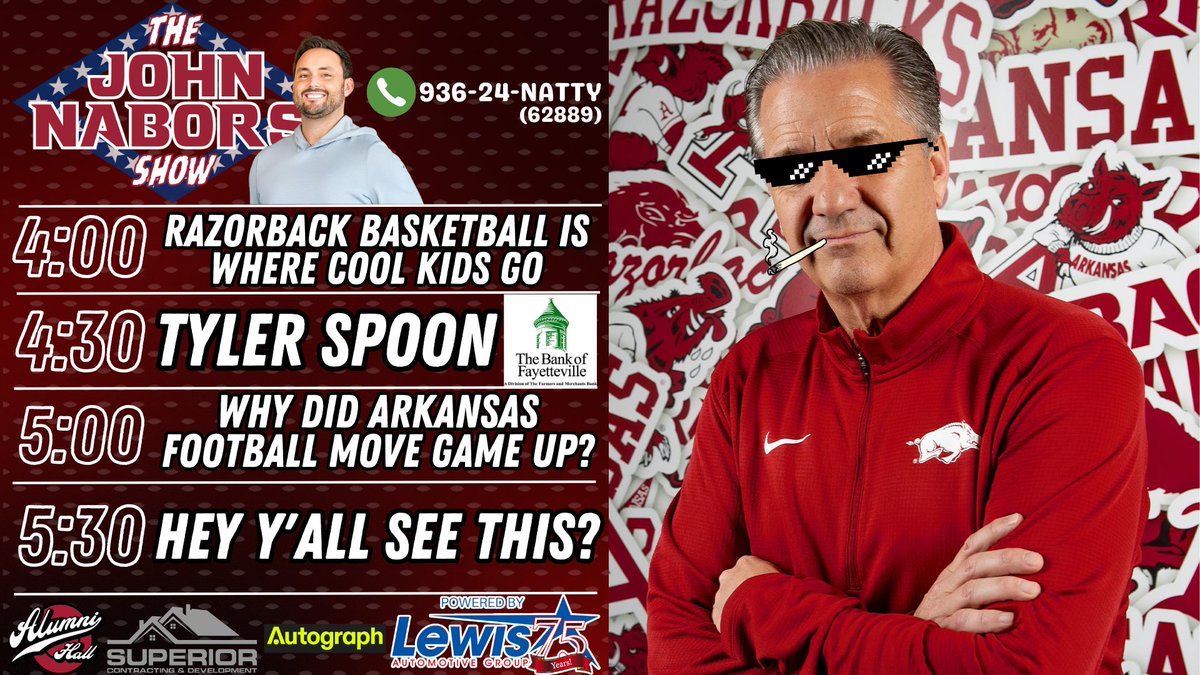 Big Show, Let's Go!

Razorback Basketball is where the cool kids want to go

Why did Arkansas Football move their season opener up to August 29th?

Previewing the Hogs &amp; Tide this weekend w/ <a href="/tyler_spoon/">Tyler Spoon</a> thanks to Bank of Fayetteville

CALL: 936-246-2889
youtube.com/live/SfBGR3V3h…