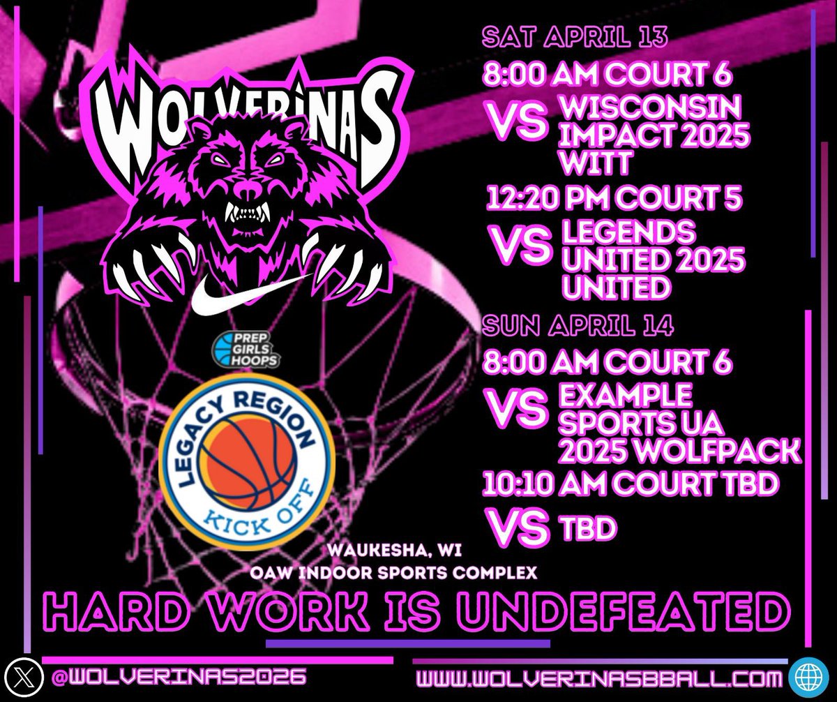 U17 Wolverinas back in action this weekend. Schedule below :