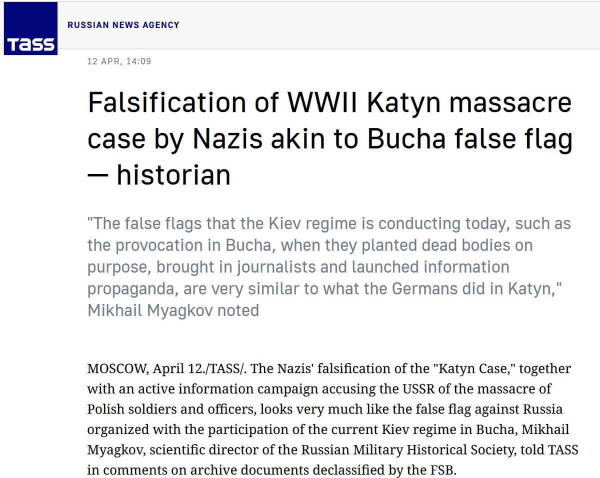 This is insane. Russian 'news agency' TASS repeats old Stalinist lies about the Katyn massacre.