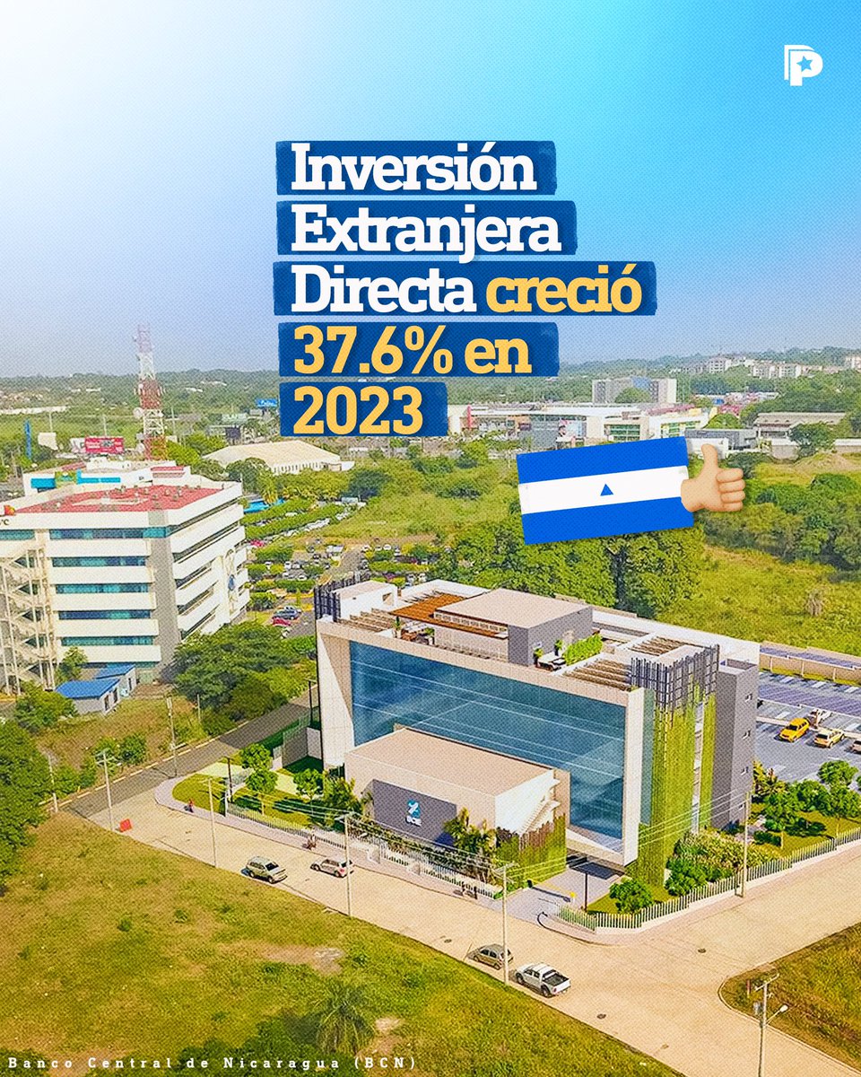 🇳🇮💼📈 Según el Banco Central, #Nicaragua experimentó un aumento significativo en la inversión extranjera directa (IED) en 2023, alcanzando los 2,534.5 millones de dólares, lo que representa un incremento del 37.6% respecto al año anterior.