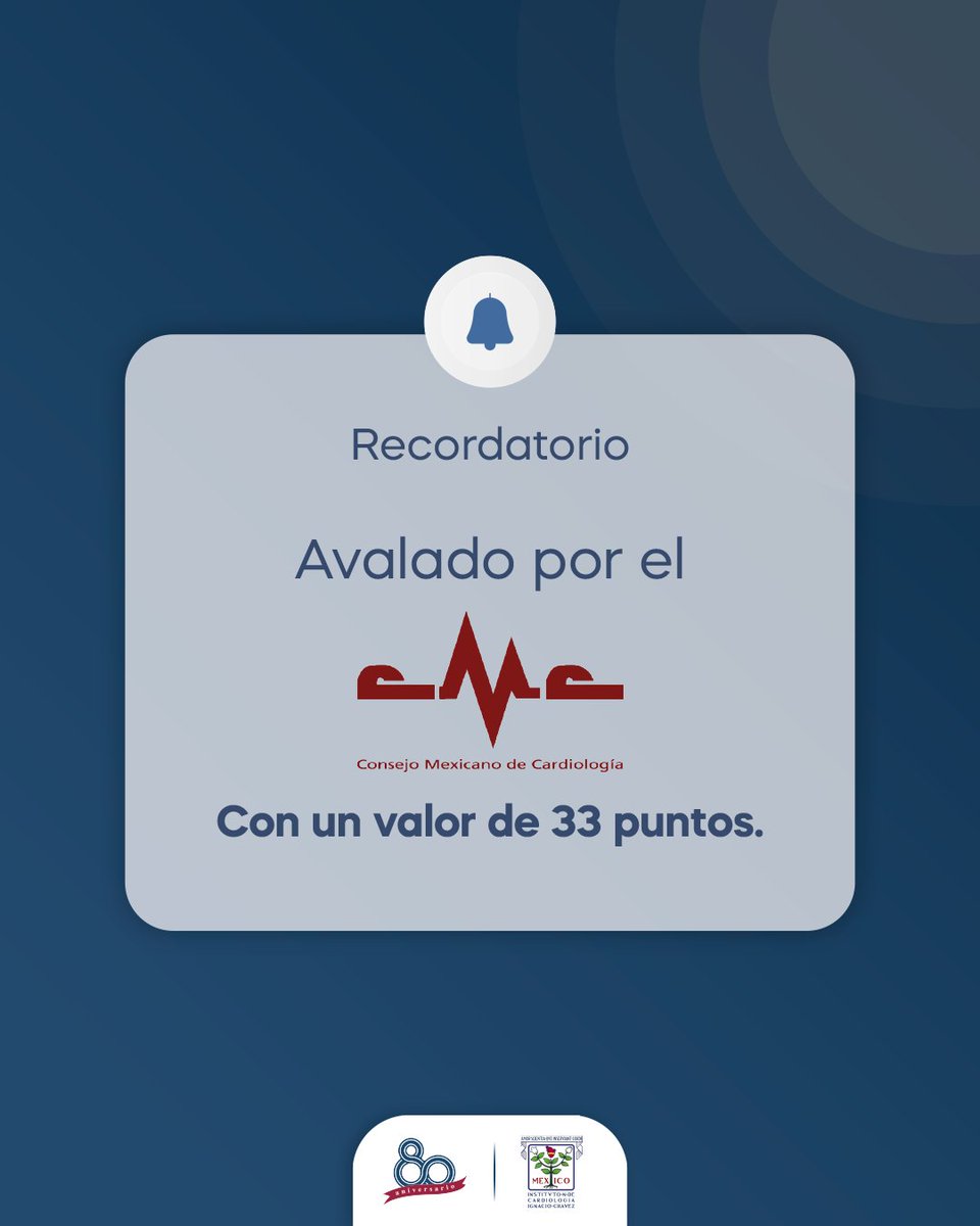 Nos complace anunciar que nuestro curso del 80 aniversario ha sido avalado por el Consejo Mexicano de Cardiología, lo que significa que recibirás 33 puntos de educación continua al asistir.

Inscríbete ahora en nuestro sitio oficial.

inc80.com