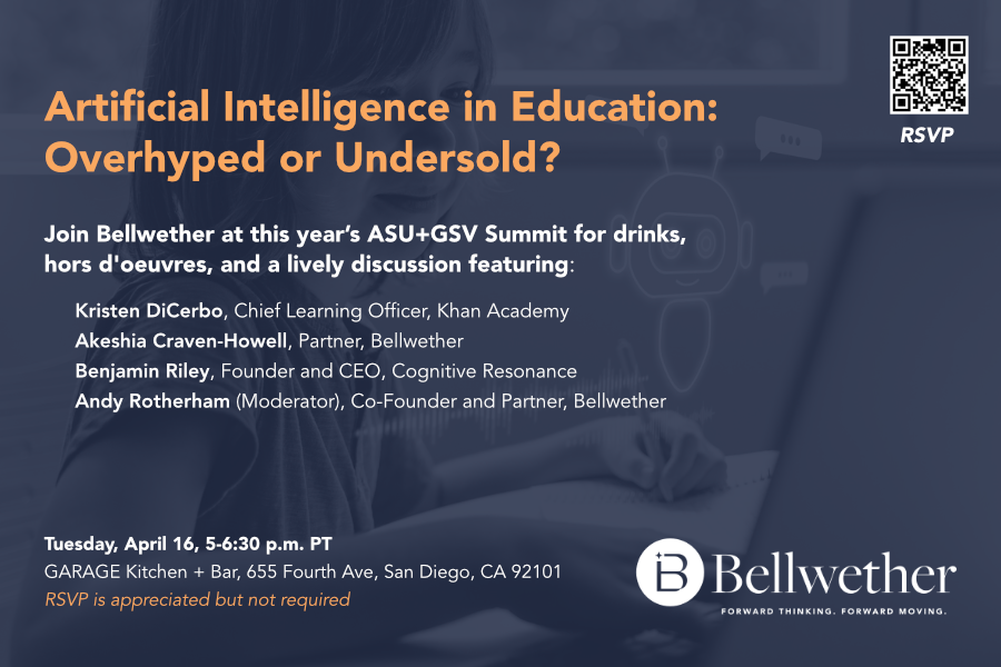bellwetherorg's tweet photo. Catch us at the ASU+GSV Summit next week to talk about AI in Education!

https://t.co/xzxHYsP70f https://t.co/1QWPTUAQGM