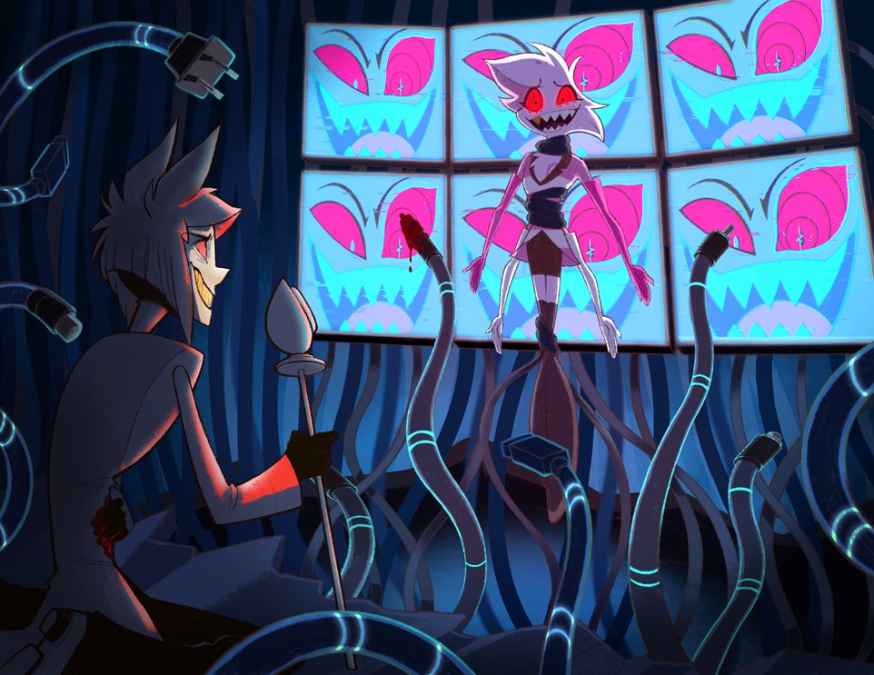 My last RadioDust week Prompt: Distress

Vox uses his powers on Angel

#RadioDust_Week #RadioDustWeek2024 #radiodust #HazbinHotelAlastor #HazbinHotelAngelDust