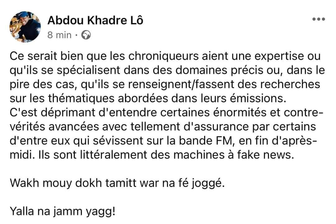 Abdou khadre Lo qualifient certains chroniqueurs de machines à fakes news