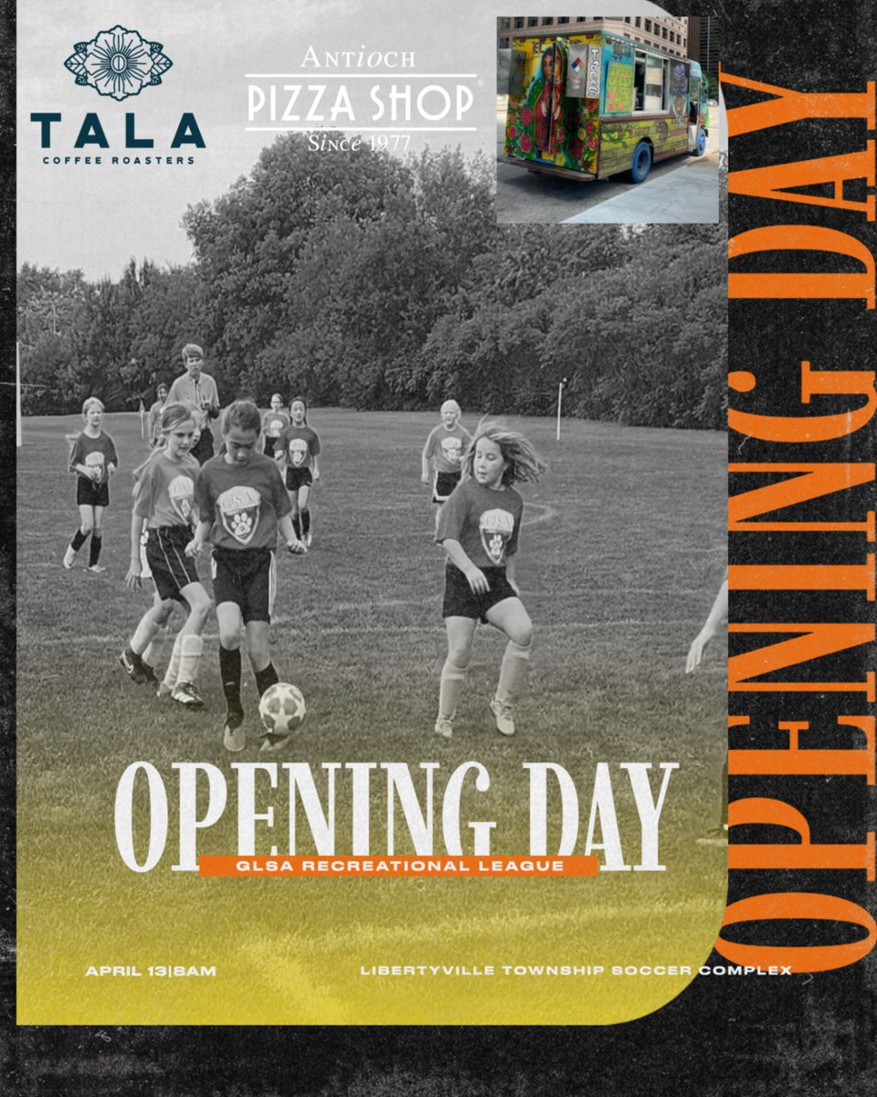 Join us tomorrow for opening day of our Recreational League. El Jefe will be parked near the concession stand at 9:30am for breakfast burritos and lunch tacos. Our concessions stand proudly serving Tala Coffee and Antioch Pizza for lunch. #weare74