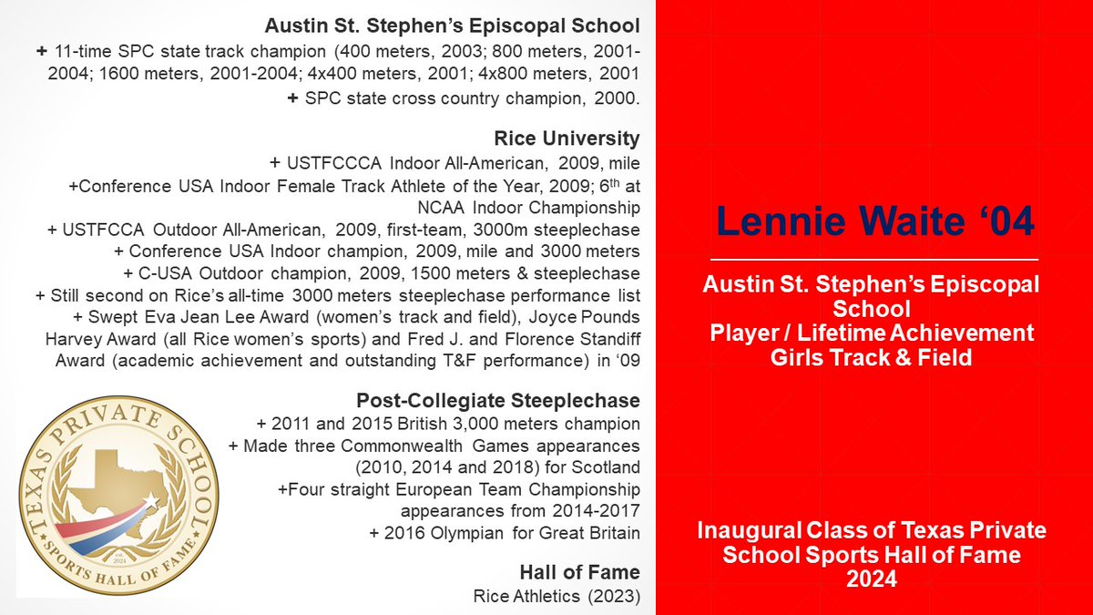 Lennie Waite (@lenniew8) Austin St. Stephen's Episcopal School @ststephenschool Competitor / Lifetime Achievement Girls' Track & Field
