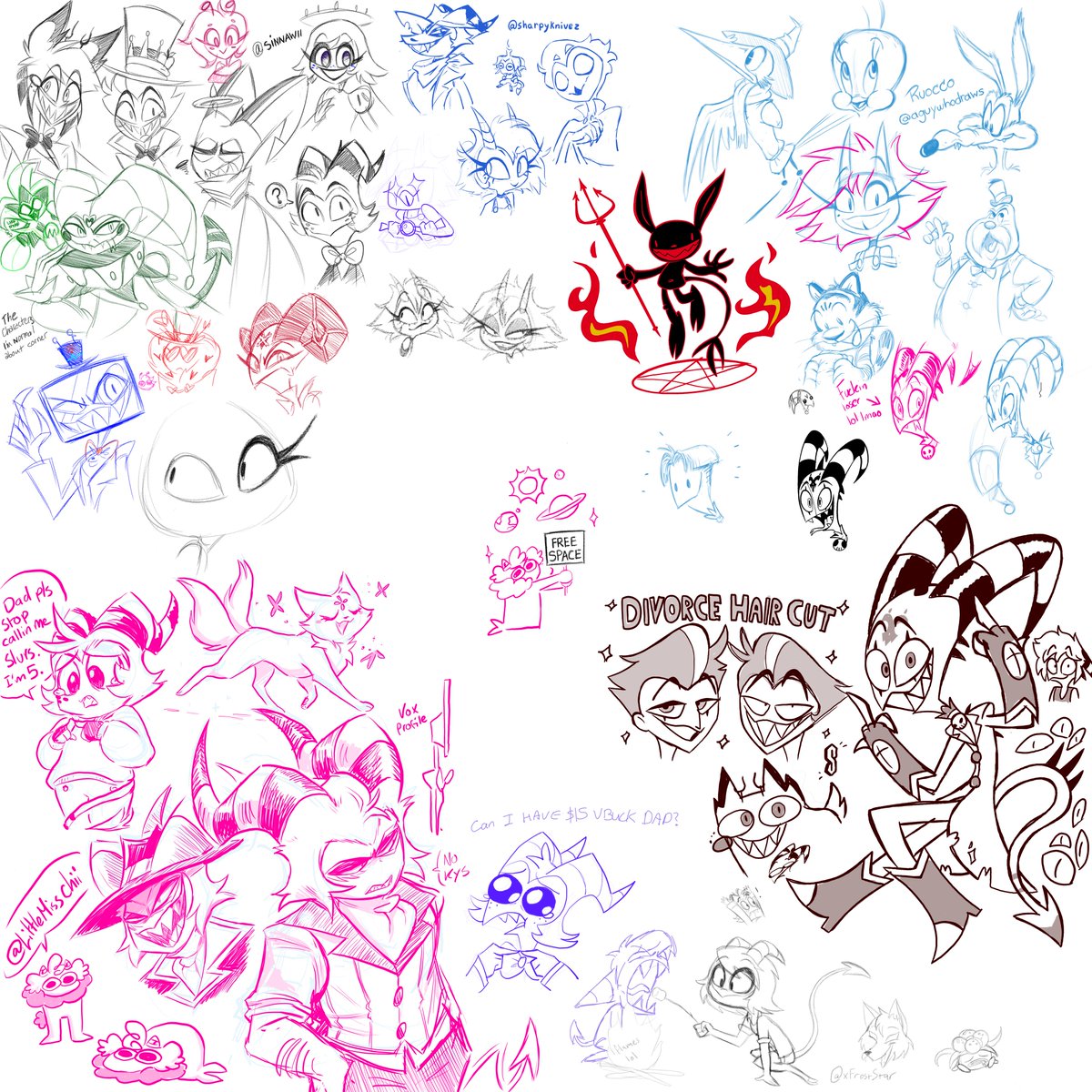 BIG drawpile with some fellow spindlers!! @AGuyWhoDraws @sharpyknivez @sinnawii @xFrostStar @zangeiti @CalisDraws @AnimatedMau (i think i got all the art tags lemme know if i missed anyone 😭)