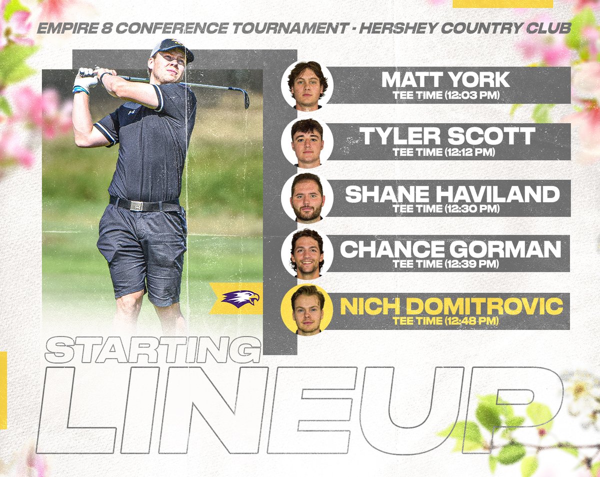 Pimento Cheese sandwiches at the turn!? Here are your day one tee times for the spring portion of the @Empire8 Men's Golf Championship! 🥪⛳️

#TogetherWeFly #FightOn4EC #ElmiraProud
