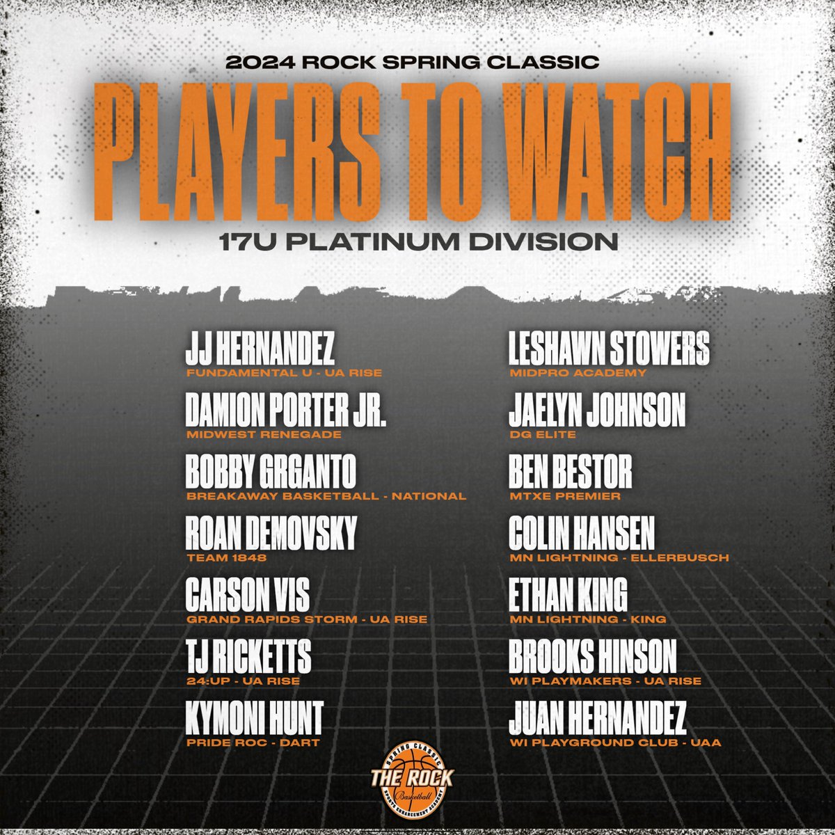 🚨PLAYER TO WATCH🚨 Some Players to Watch this weekend at the 2024 ROCK Spring Classic in the 17U Platinum Division! 📍 - @SEAFacilities Many more talented players will be in the gym #TheROCK