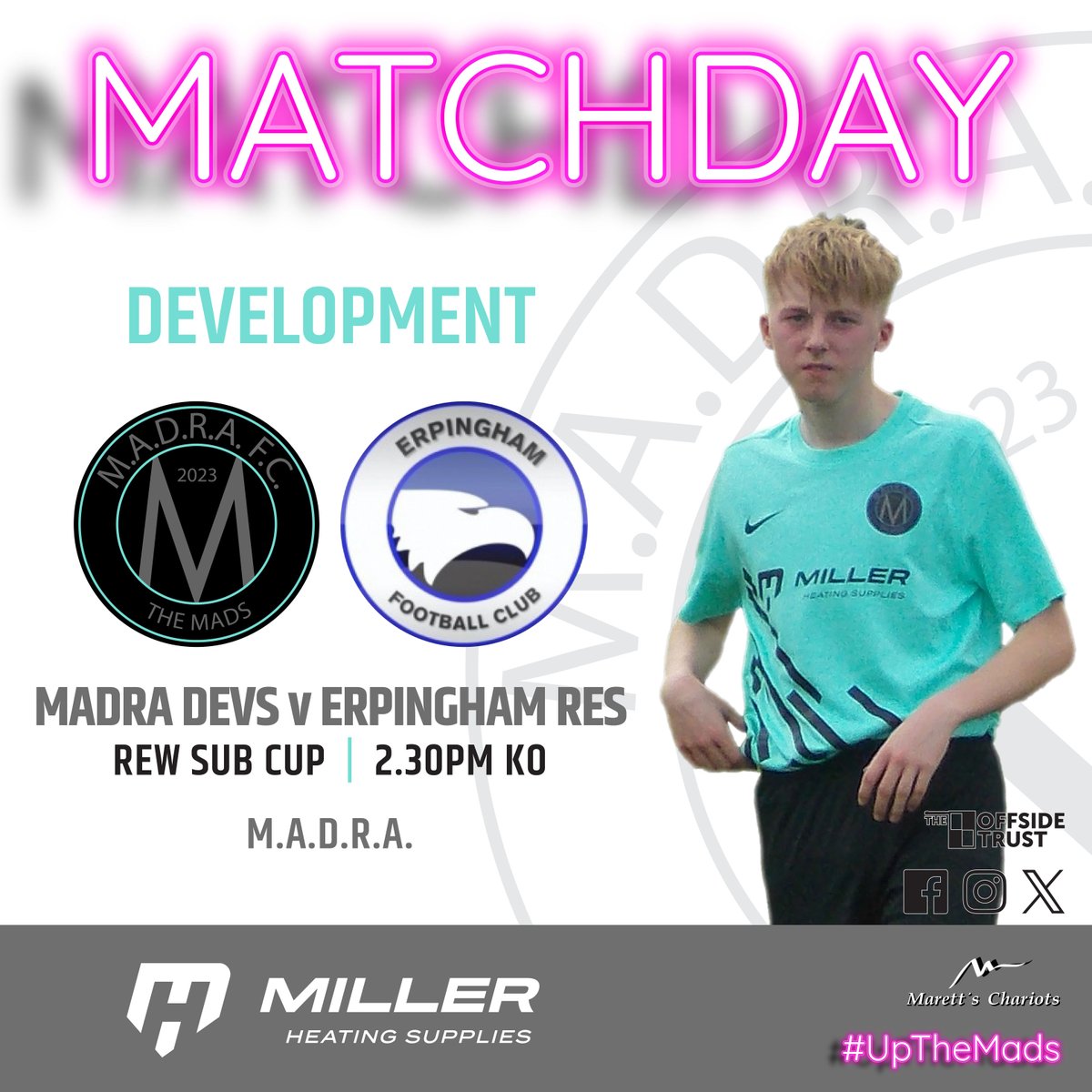 MATCHDAY!
1sts game is off with our opponents unable to raise a side.
Devs welcome Erpingham Reserves.
Bar open from Midday......all support appreciated!
#UpTheMads #WelcomeToTheMadhouse #Madness #TheMads #MadraFC #NorfolkFootball #OneStepBeyond