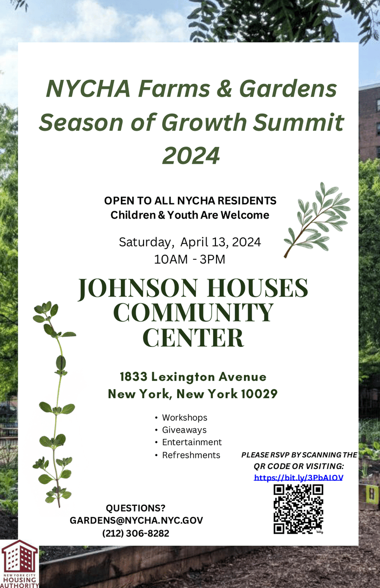 Hey, @NYCHA residents! We're tabling at the NYCHA Farms & Gardens Season of Growth Summit, tomorrow in East Harlem. Stop by our table and learn about our @NYCParks budget advocacy, the #PlayFair Coalition, and the #DaffodilProject!