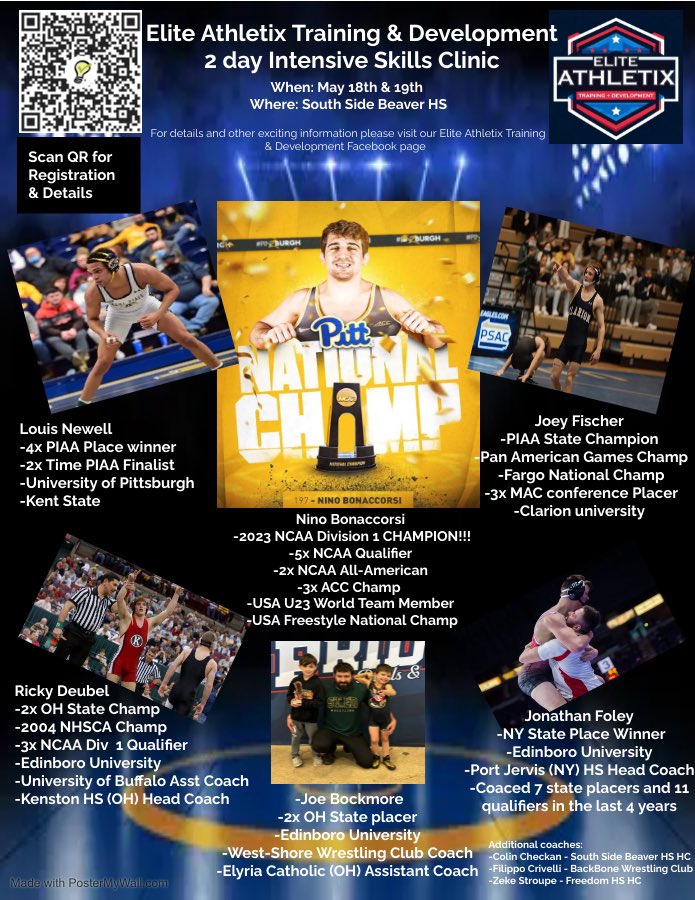 ShaneCheckan's tweet image. Elite Athletix is proud to present this 2 day intensive wrestling skills clinic with an outstanding roster of coaches ready to level up your skills on the mat. Sign up today to reserve your spot using the link below or QR code.   

signupgenius.com/go/10C0B4CADA7…

#eatdaily #BCElite…