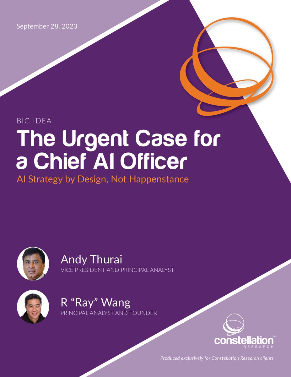 Big Idea: The Urgent Case for a Chief AI Officer bit.ly/3PV67FV report by @AndyThurai & @rwang0 - After speaking with two dozen CAIOs, Constellation expects the role to be different across organizations and ultimately infused into all aspects of the business by 2026.