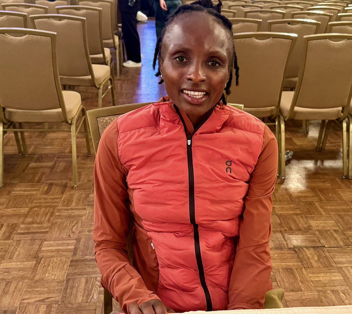 'Now I can say I'm a marathoner,' Hellen Obiri of the @OnAthleticsClub told reporters this morning. She won both the #BostonMarathon and #TCSNYCMarathon in 2023 and hopes to win Boston again on Monday.

'We are a very strong field. You have to work extra hard.'

📷@janemonti1
