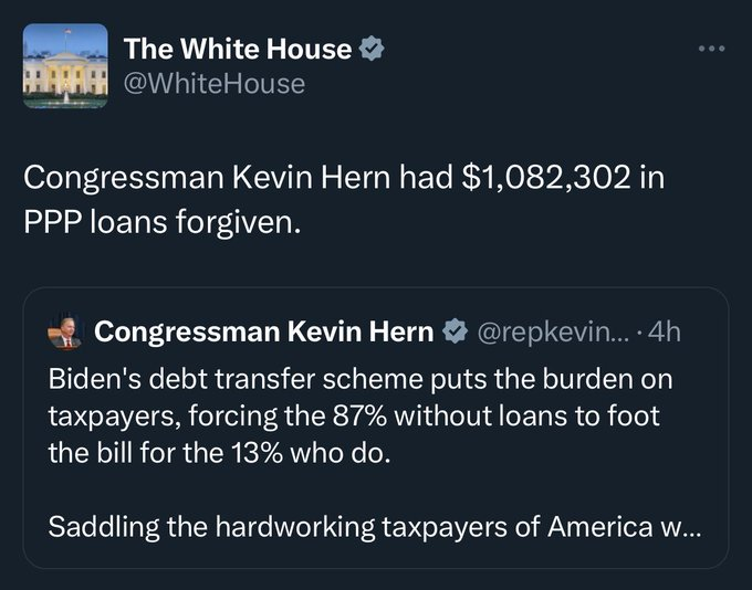 MrDonAuto's tweet photo. #TrumpTerrorist and #WelfareQueen #KevinHern, #GQP, #Oklahoma gets $1,082,302 in #PPPLoans forgiven and wants to complain about #StudentLoans. https://t.co/uwd3831cyZ