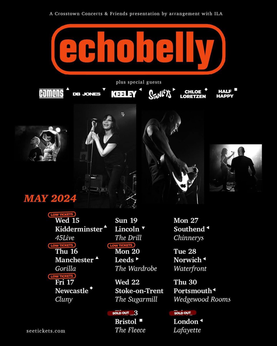 More great gigs in for May! Really grateful to @RealEchobelly for inviting us to support on the opening two legs of their national tour! 🧡 We’ll be main support at @thisisgorilla in Manchester and @45LIVEMUSIC in Kidderminster next month 🎟️ > echobelly.com