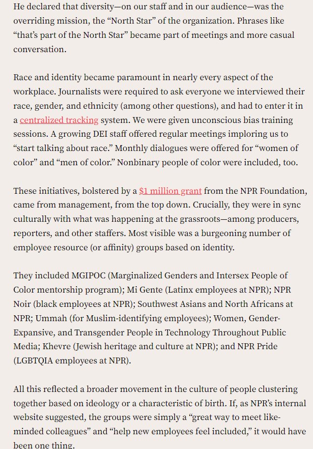 The rest of the piece is a rant about NPR's 'growing DEI staff' after the murder of George Floyd. I drew conclusions about Berliner from this section which I will keep to myself, having not met him, but suffice it to say you get why he and Bari Weiss were a match for this content