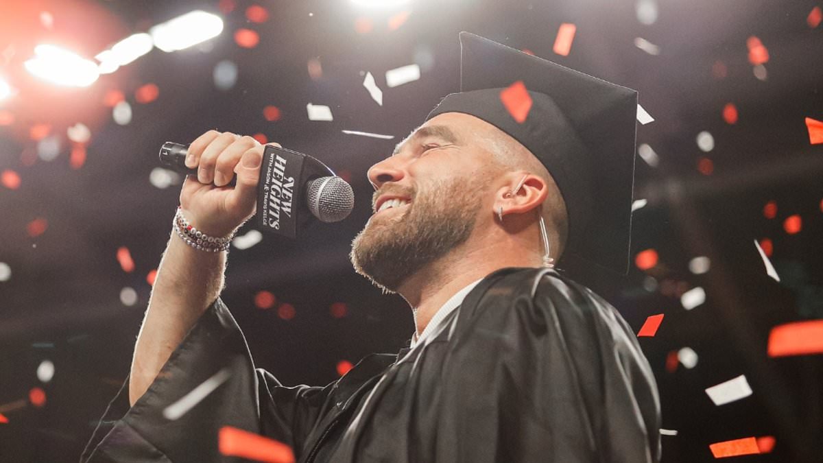 'Taylor Swift must be getting sick of this': Travis Kelce is SLAMMED over 'cringe' beer-guzzling graduation antics - as body language expert says 'attention-seeking' display indicates NFL star will never 'mature' dlvr.it/T5QzfV . #Trump2024
