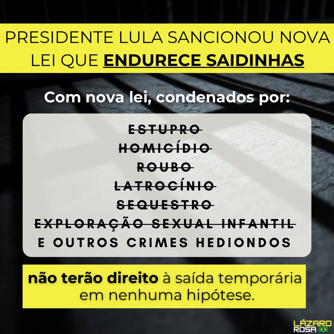 Caiu mais uma MENTIRA dos bolsonaristas defensores do Brazão! Presidente Lula NÃO VETOU lei contra saidinha, pelo contrário, Lula endureceu a lei e impediu que condenados por estupro, homicídio, roubo, latrocínio, sequestro, exploração sexual infantil ou qualquer outro crime