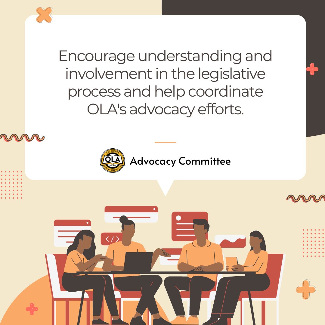 Join the Advocacy Committee to stay informed about current issues affecting libraries, and help encourage legislative awareness and understanding in the Oklahoma library community. Submit the OLA Committee Preference Form by May 17: oklibs.org/page/Committee…