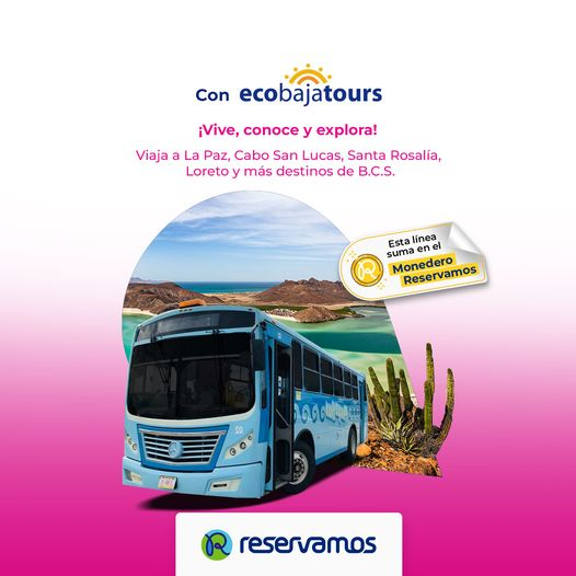 ¡Embárcate en una aventura inolvidable por Baja California Sur! Viaja con Eco Baja Tours a La Paz, Cabo San Lucas, Santa Rosalía, Loreto y otros destinos impresionantes. Compra ya tus boletos en Reservamos 👉 bit.ly/49VGnAS 
#EcoBajaTours #BajaCaliforniaSur #Reservamos