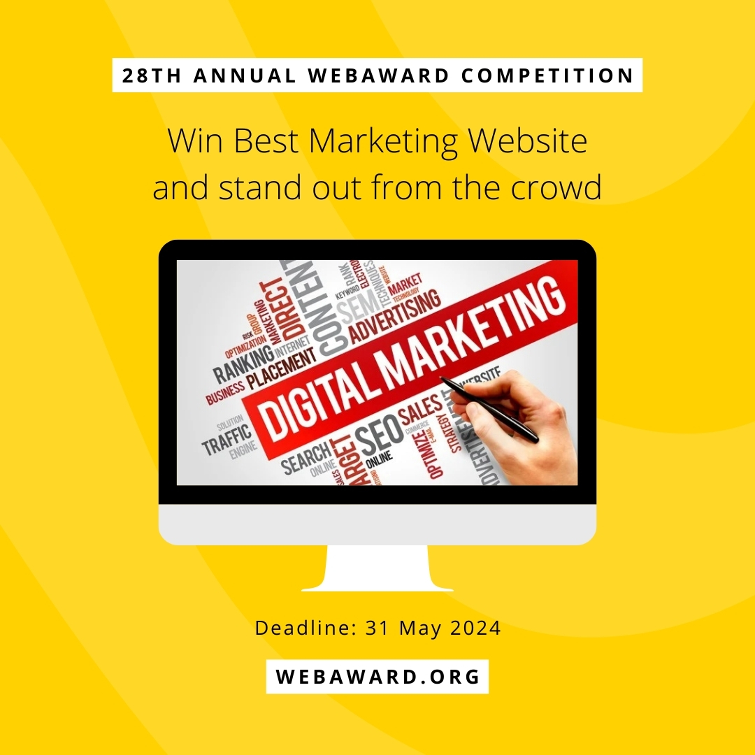 Win Best Marketing Website in the @WebMarketAssoc 28th #WebAward for #WebsiteDevelopment at WebAward.org
#marketingnews #marketingbusiness #marketingtips #marketingideas #marketingstrategies #marketingtools #marketingcompany  #advertisingmarketing #digitalmarketing