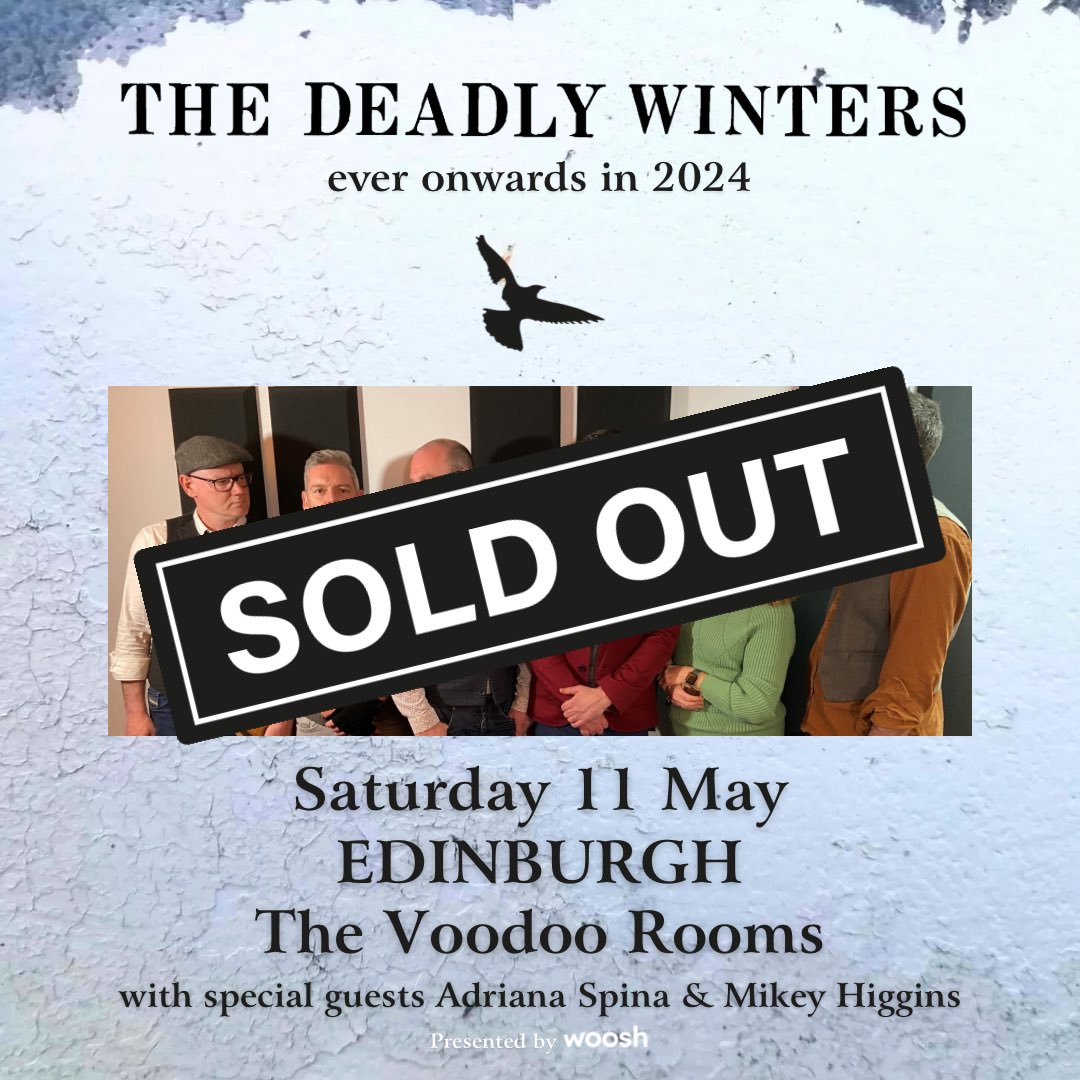 What can we say…. THANK YOU Our headline show at Edinburgh’s @voodoorooms on Saturday 11 May is now SOLD OUT! We’re delighted to have two brilliant acts joining us on the bill too… • Adriana Spina & Mikey Higgins • Get down early. Doors open at 7:30pm 1st act on at 8pm!