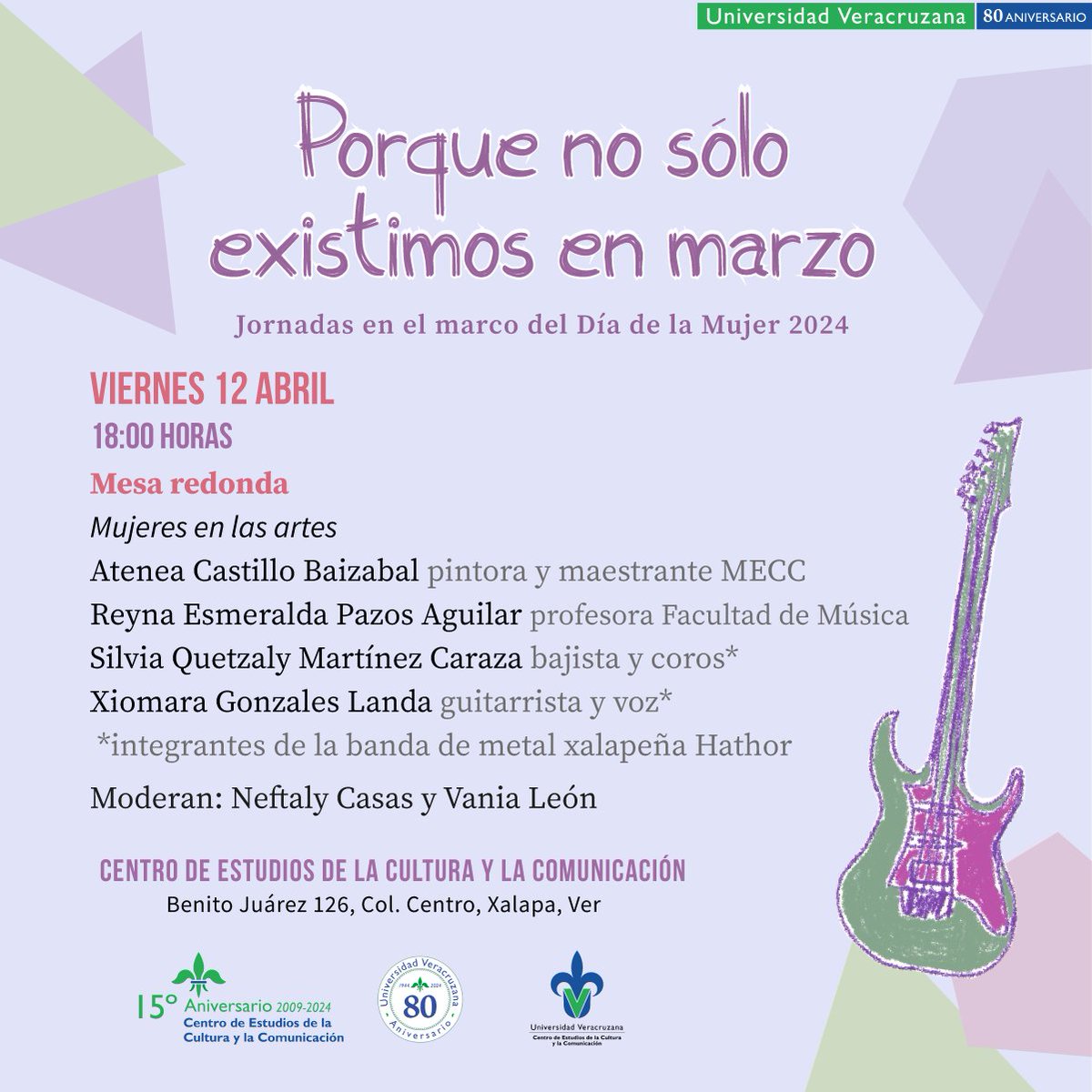 Hoy continúan las Jornadas en el marco del Día de la Mujer: 𝐏𝐨𝐫𝐪𝐮𝐞 𝐧𝐨 𝐬𝐨́𝐥𝐨 𝐞𝐱𝐢𝐬𝐭𝐢𝐦𝐨𝐬 𝐞𝐧 𝐦𝐚𝐫𝐳𝐨 Actividades organizadas por las alumnas de la MECC 📅 17:00 horas | CECC UV (Benito Juárez 126, Col. Centro, Xalapa, Ver.)