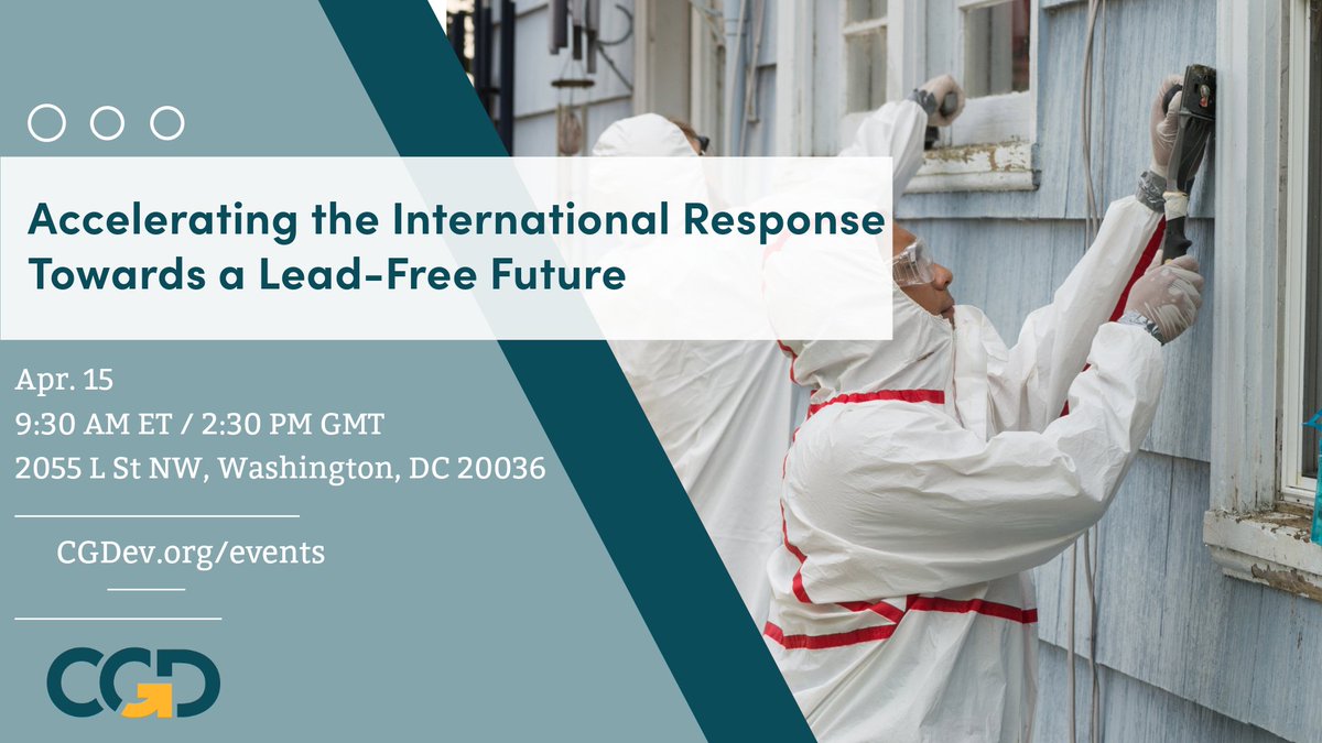 #DYK that lead poisoning claims a staggering 1.6 million lives each year around the world? Monday, 4/15 at 9:30 am EDT, join @USAID @CGDev for a discussion on the challenge of lead poisoning and what we’re doing to make strides towards a #LeadFreeFuture
cgdev.org/event/towards-…
