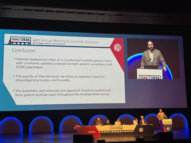 <a href="/ArcherKMartin/">Archer Martin</a> gives the anesthesiologist viewpoint. Emphasizing bedside eval, POCUS. Utility of TEE (RV size/fxn, TAPSE, TR, septum). Careful induction w/o SVR drop, PEEP contributes to afterload, monitor transpulmonary flow via end-tidal CO2, maintain pulsatile waveforms