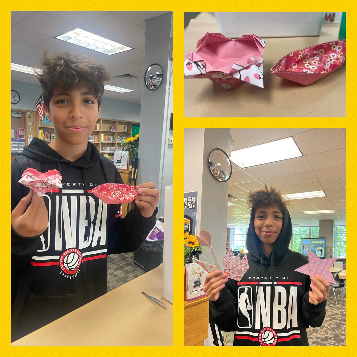 One of my recent @DonorsChoose projects featured #origami paper and how-to books. 7th grade Omar was instantly awesome 😎 I’m loving his work! #marshmade