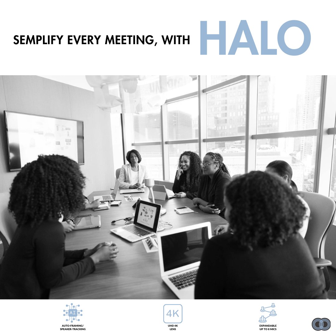 BoomCollab's tweet photo. Simplify every meeting with Halo!⭐With up to 8 microphones, Ultra HD 4K video, Al Auto-framing, and Al Voice-tracking, it's the perfect option to elevate your meetings to the next level. 

💥 Book a demo: https://t.co/8ko5rkTtM8

#BoomHalo #Halo #BetterMeetingsSimply https://t.co/fuKM30mdAD