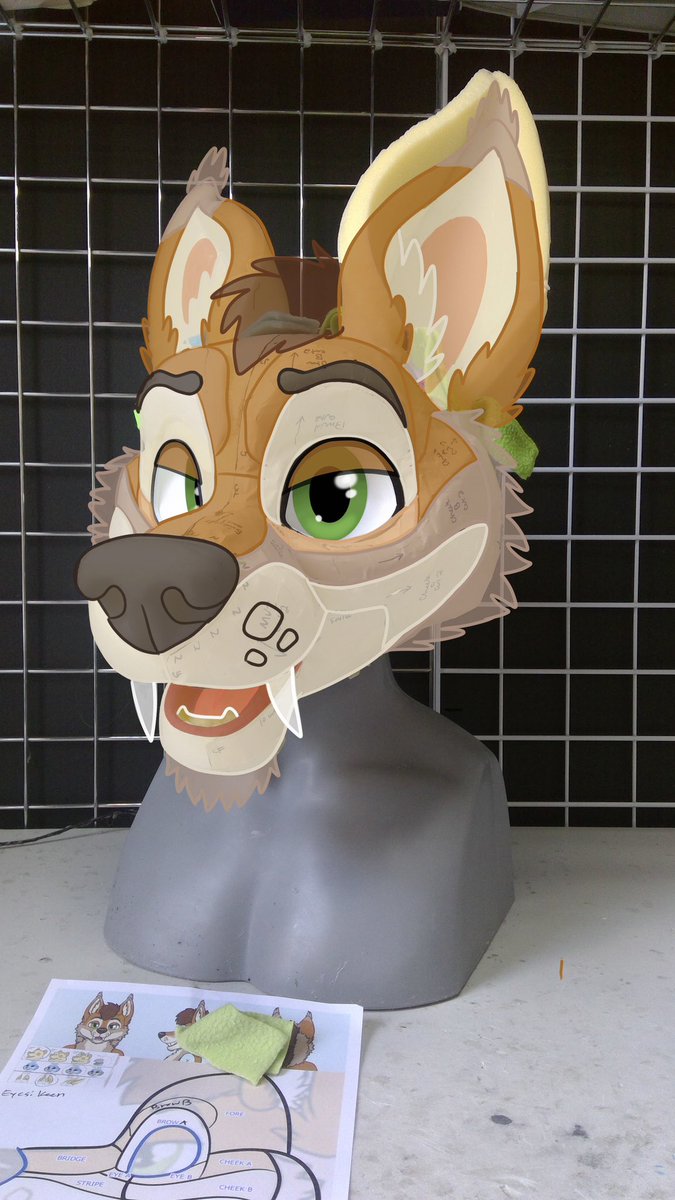 More updates from @lemonbrat ! Taping has started and an ear pinned down! I love the paint over. #FursuitFriday