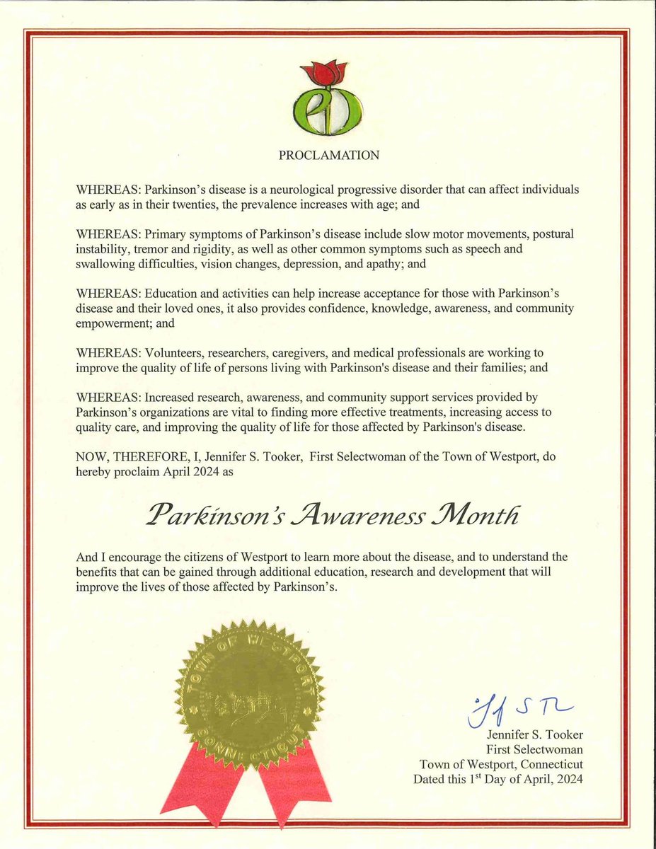 April Proclaimed as Parkinson's Awareness Month westportct.gov/Home/Component…