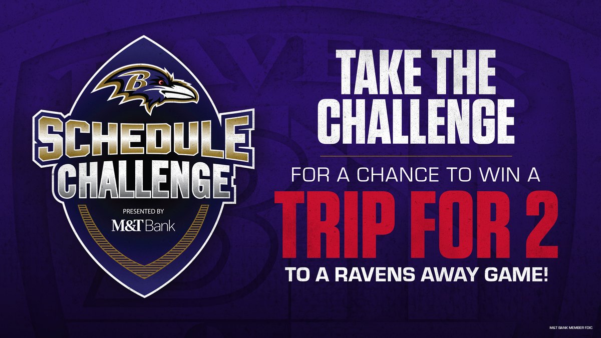 2 weeks left to play the @Ravens Schedule Challenge, presented by @MandT_Bank, for a chance to win a trip for two to a Ravens away game! ➡️web.witcontests.com/ravens/pickem/…