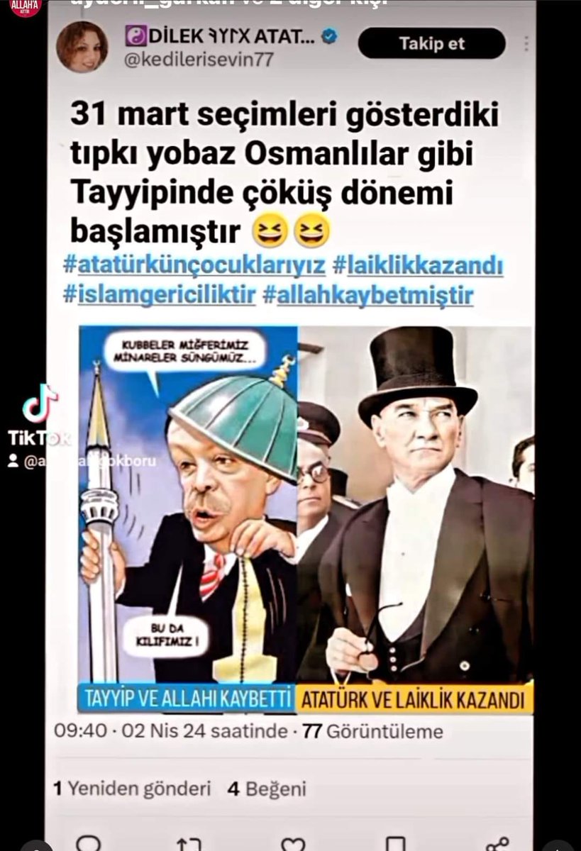 Muhafazakar kesime gösterin bunların derdi sadece Recep Tayyip Erdoğan mı ?
Allah'la
Kur'an'la
Peygamber'le
Ümmet'le
Ezan'la
Din'le
Ecdad'la
Ülke'yle
Bayrak'la
Bizimkilerde ama maaşa zam yok,soğan pahalı,değişiklik istiyorum,Erdoğan'a mesaj vermek istedim.Öllüyün körü verdin…