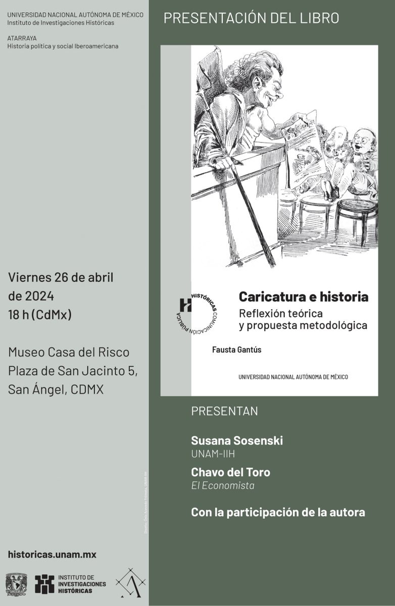 Junto con @UNAM_Historicas te esperamos en la presentación de libro 'Caricatura e historia. Reflexión teórica y propuesta metodológica'. 📅26 de abril. 🕒18:00 h. 📍Museo Casa del Risco. ✅Más info: historicas.unam.mx/eventos/2024/p… ¡No te la puedes perder!