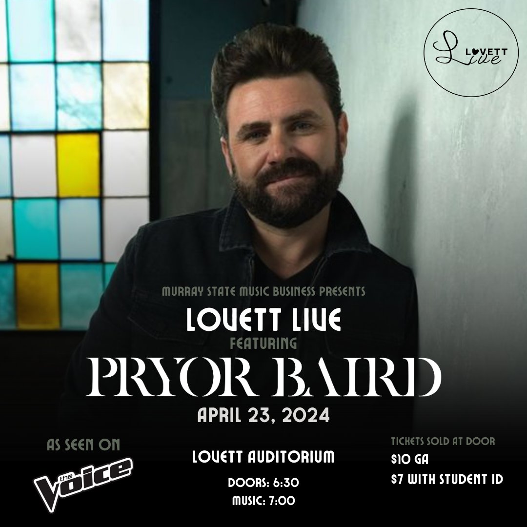 Join us for Lovett Live featuring Pryor Baird on April 23 in Lovett Auditorium. Doors will open at 6:30 p.m. with the show beginning at 7 p.m. Tickets available at the door.