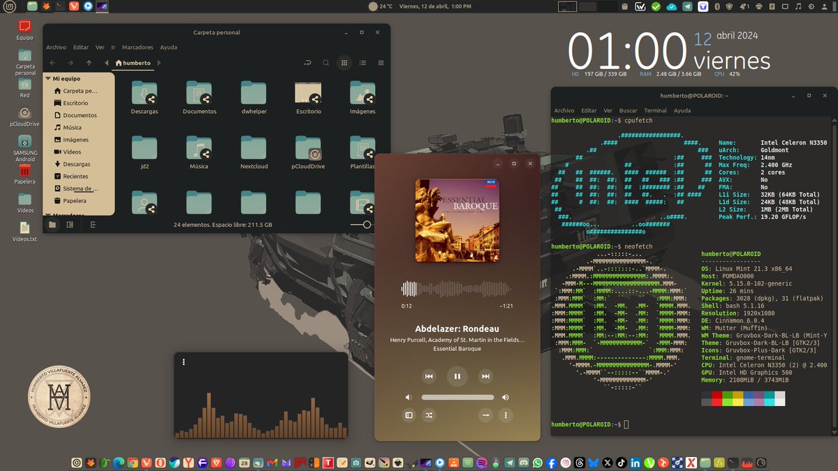 #ViernesDeEscritorio Linux Mint 21 con tema e iconos Gruvbox #linuxmint #cinnamondesktop #gnomedesktop #linux #opensource