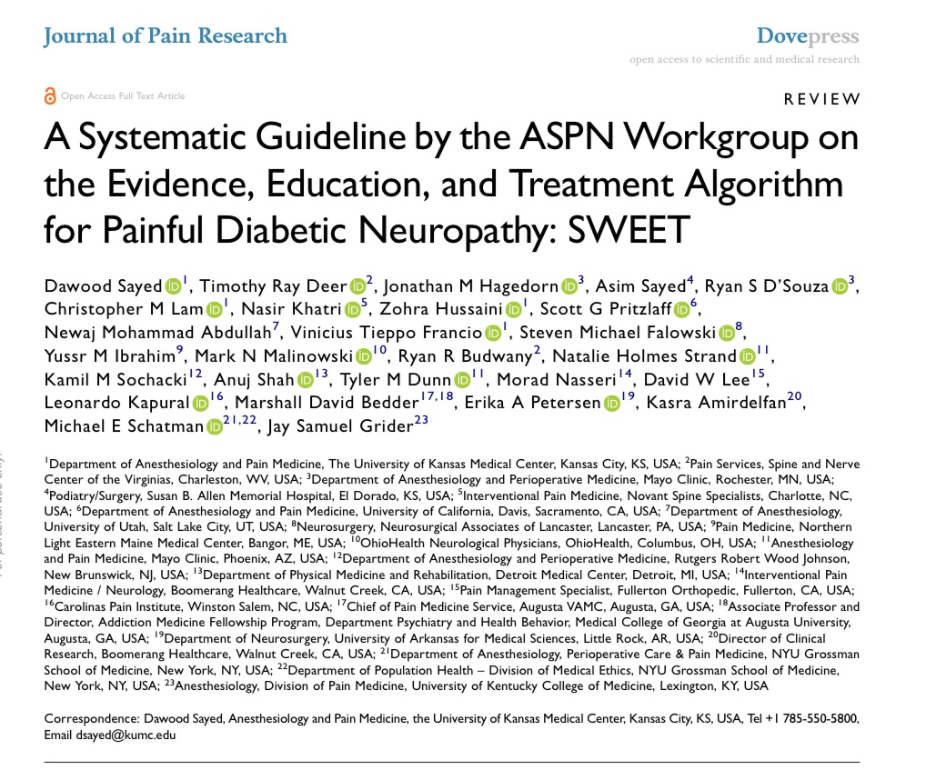 Check out our guideline on the management of painful diabetic neuropathy. @doctdeer @dsayed1 @jonhagedornmd @Ryan_S_DSouzaMD @ErikaPetersenMD @UofUtahPain