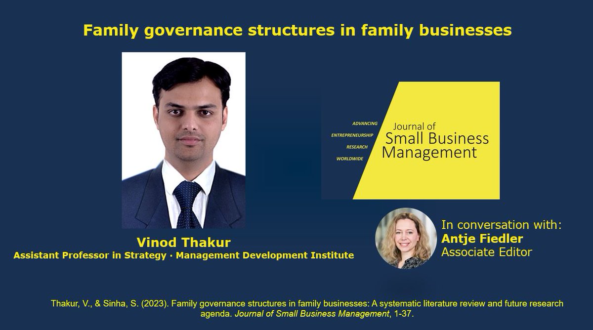 📢 Vinod Thakur relfects on Family governance structures in family businesses, published in the Journal of Small Business Management, Taylor &amp; Francis Group 🚀

📽️ Watch the video [10:26 min] lnkd.in/ej6d8j8i

📄 Find the article here: lnkd.in/dH_CWsA2