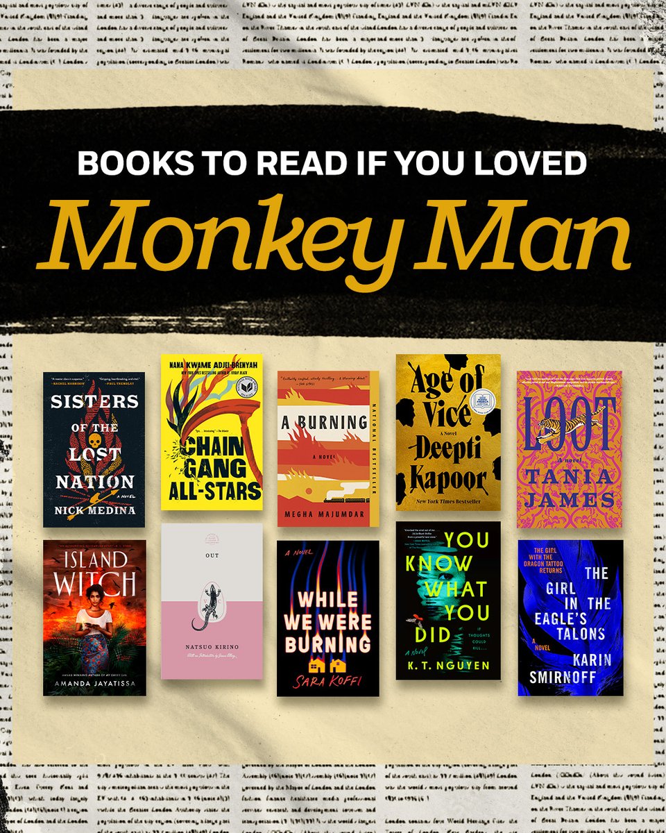 If you’re looking for even more edge-of-your-seat thrills, buckle up and get ready to read these psychological thrillers, crime novels, and mysteries filled with non-stop, page-turning action: bit.ly/3Q1FyP1 #MonkeyManMovie