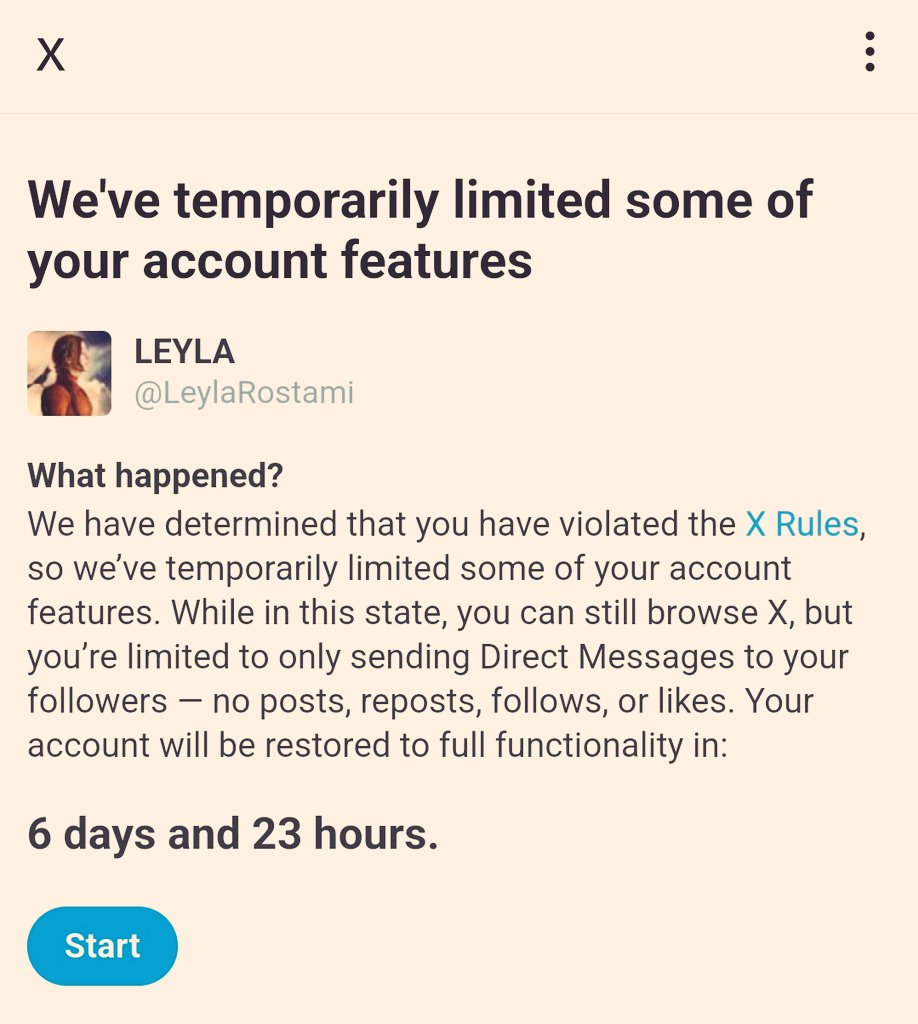 I have finally been released from X prison!! X (Twitter) locked me for 7 days because of this post!! 🔥🇮🇷 LONG LIVE GREAT #IRAN 🇮🇷🔥